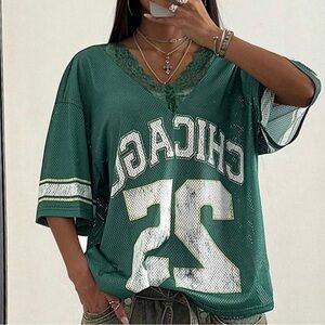 SHEIN Green Graphic V-Neck Jersey Top